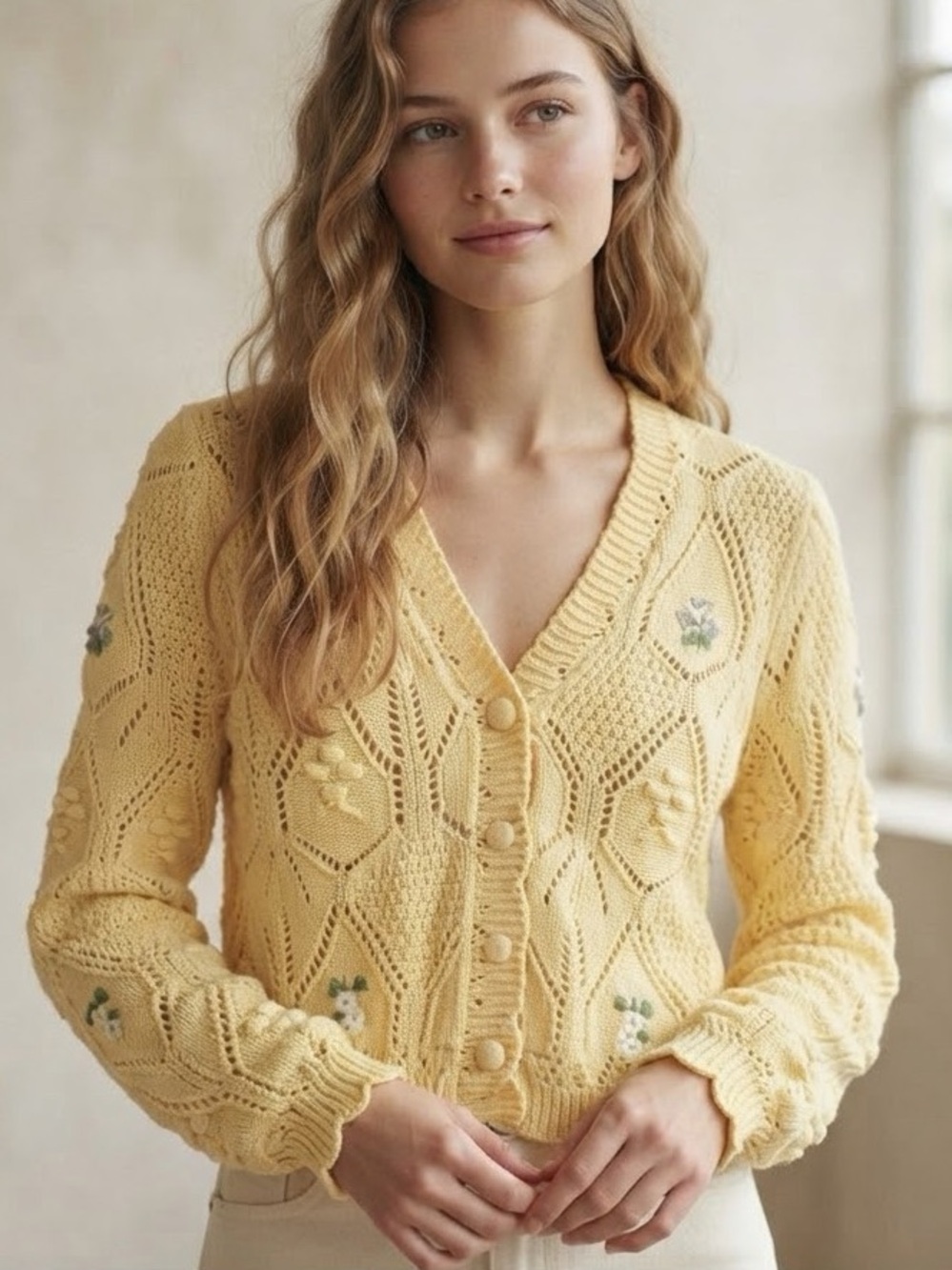Zara Floral Embroidered Cardigan Size S